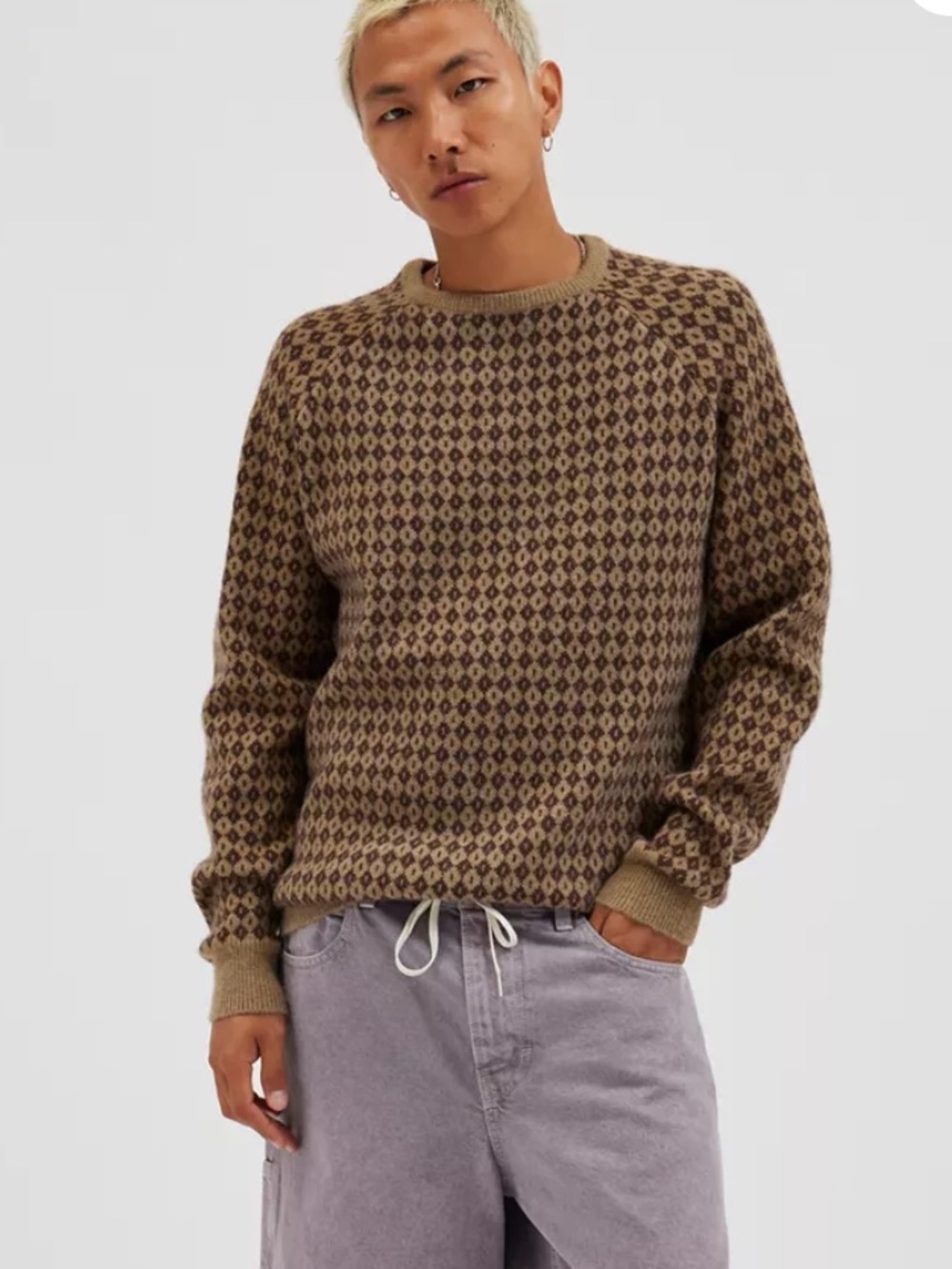 KATIN Men's Patterned Crewneck Sweater - Brown Taupe. Size M